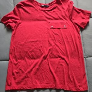 Red T-Shirt with Pocket Detail